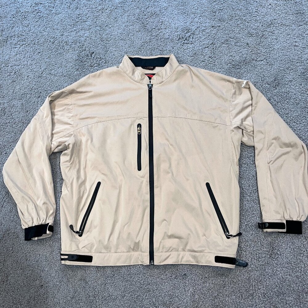 Sun Mountain Jacket Men's XL Khaki Tan Full Zip Rain Golf Rainflex Stretch - EUC